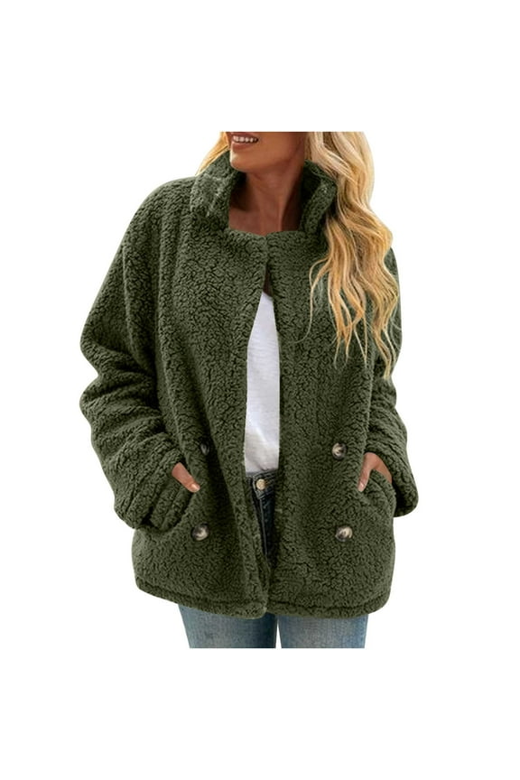 Womens Sherpa Fleece Faux Shearling Shirt Jacket Warm Button Down Shirt Jacket Sherpa Fleece Throughout