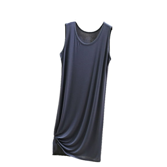 Felirenzacia Womens Soft Cotton Pajama Lounge Dress, Round Neck Wide Strap Seamless Lightweight Nightgown,Gray,Free Size