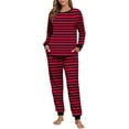 thumbnail image 1 of Felirenzacia Womens Striped Pajama Sets with Pockets, Fleece Lined Long Sleeve Shirts with Cuffed Full Pants, Winter Warm Thermal Undershirts, Cozy Casual Longewear, 1 of 6
