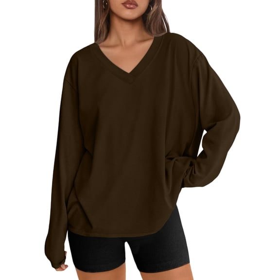 Felirenzacia Womens V Neck Long Sleeved Pullover Tops, Casual Loose Sweatshirts, Soft Lightweight Undershirts, Lounge Wear for Women, Size: S-2XL