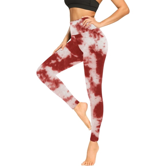 Felirenzacia Womens Yoga Pants, Fitness High Waist Stretch Red Tie Dye Shibori Leggings for Gym, Running, Training, S-2XL