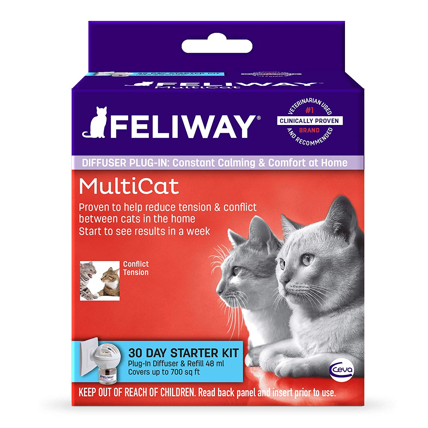 Feliway MultiCat 30 Day Starter Kit Plug-In Diffuser & Refill, 48 mL, Cat - image 1 of 7