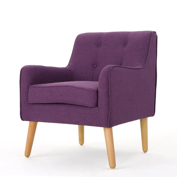 Benjara Felix Accent Armchair- Splayed Birch Wood Legs- Button Tufted Purple