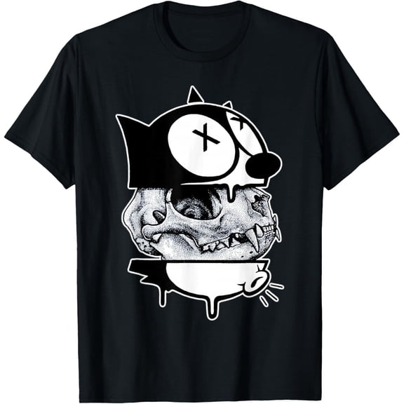 Felix Cat x Skull x Cat Skull Blackwork T-Shirt