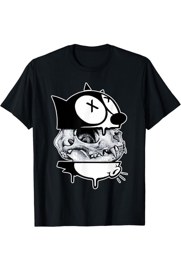 Felix Cat x Skull x Cat Skull Blackwork T-Shirt