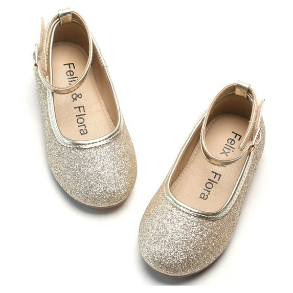 Felix & Flora Girls Gold Dress Shoes Mary Jane Ballet Flats Party Wedding School Size 13 Little Kid