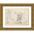 thumbnail image 1 of Felix Meyer 14x11 Gold Ornate Wood Frame and Double Matted Museum Art Print Titled - Landscape with a Natural Arch and a Waterfall (17th-Early 18th Century), 1 of 4