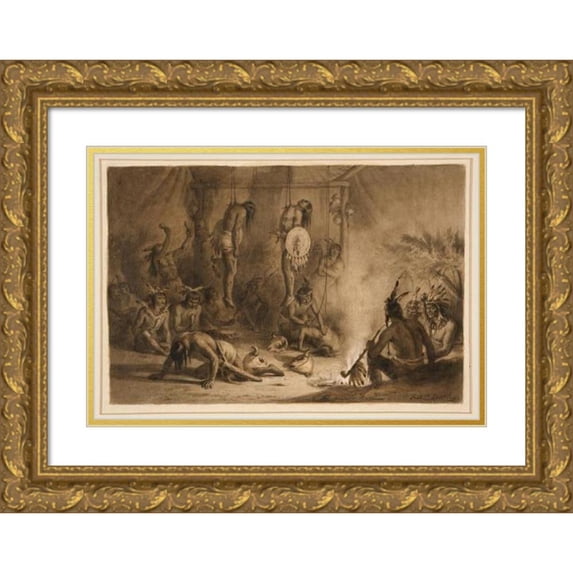 Felix O. C. Darley 18x14 Gold Ornate Wood Frame and Double Matted Museum Art Print Titled - ‘Pohk-Hong’ of the Mandan Tribe