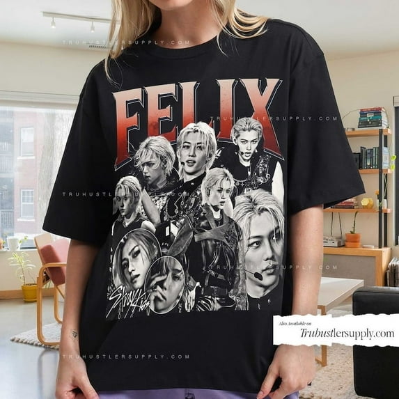 Felix Stray kids Kpop Inspired Vintage Graphic T-Shirt, Felix Retro, Felix Kpop Bootleg Shirt, Vintage Kpop Shirt for her Birthday,Purple color,size 5XL