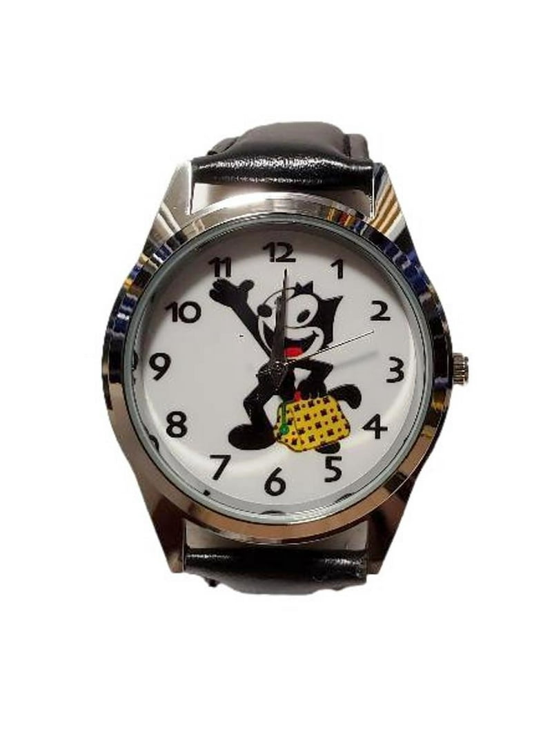 Felix The Cat Cartoon Character Black Leather Band Wrist Watch