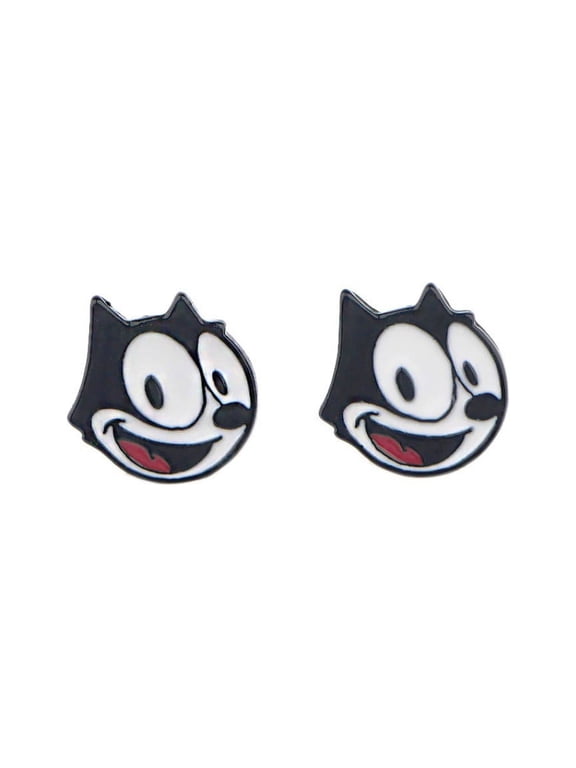 Felix The Cat Cartoon Character Face Enamel Metal Stud Earrings