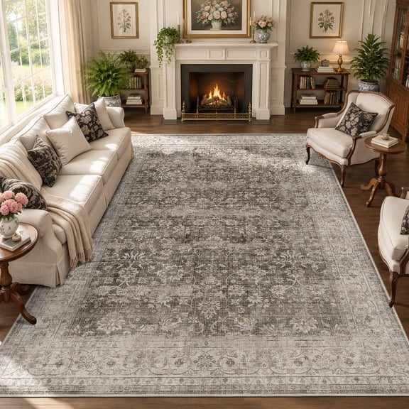 FelixKing 8'x10' Area Rug Vintage Washable Non-Slip Traditional Distressed Classic Oriental Antique Floor Carpet for Living Room Bedroom Dining Room, Brown
