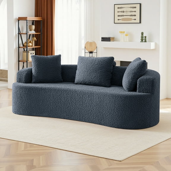 FelixKing 86" Curved Teddy Fleece Sofa Couch, Modern Boucle Sofa with 3 Pillows & Deep Seat, No Assembly Couch for Living Room