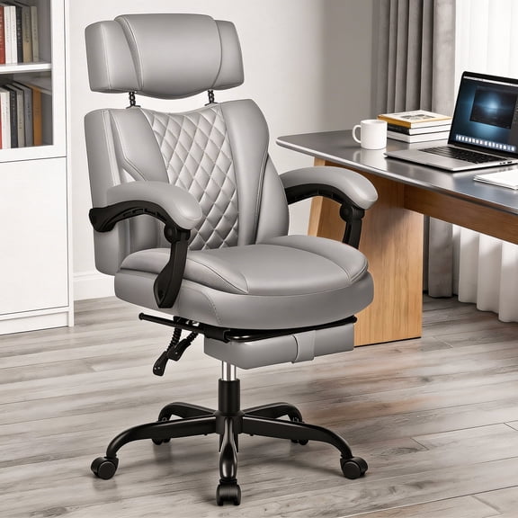 FelixKing Ergonomic Office Chair with Adjustable Headrest Executive Leather Desk Chair with Flip Up Arms, Comfy Computer Chair with Lumbar Support & Rocking Function for Home Office