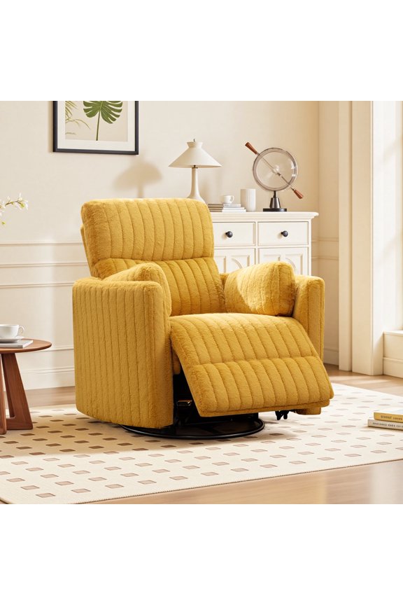 Electric Swivel Rocker Recliner Chair, 90-160 Power Reclining Nursery Glider with USB & Type-C Ports, 350lbs Plush Teddy Motion Sofa, Yellow