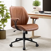FelixKing Ergonomic Leather Desk Chair Mid Back Executive Office Chair with Lumbar Support, Removable Arms, Adjustable Height Rocking Swivel Computer Chair for 