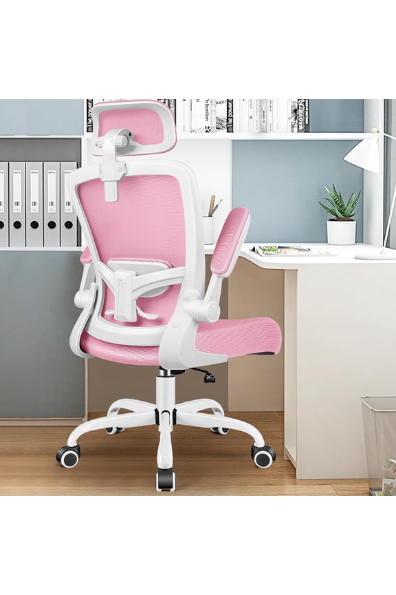 Ergonomic Office Chair, Headrest Desk Chair Office Chair with Adjustable Lumbar Support, Home Office Swivel Task Chair with High Back and Armrest, Adjustable Height Gaming Chair(Pink)