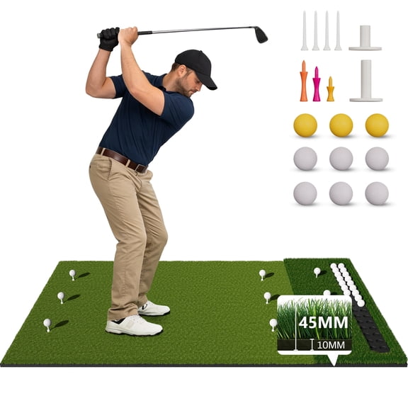 FelixKing Premium Dual-Turf Golf Mat, 6x4ft 45mm Golf Hitting Mat with Ball Tray for Simulators, Backyard, Garage, Indoor & Outdoor Use, Chipping and Swing Training