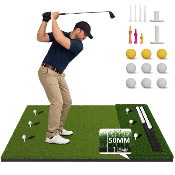 FelixKing Golf Mat, 5x4ft 65mm Golf Hitting Mat with Ball Tray for Simulators, Backyard, Garage, Indoor & Outdoor Use, Chipping and Swing Training