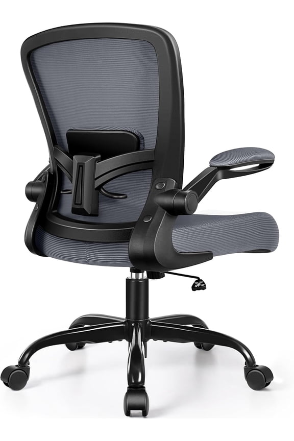 Office Chair, Ergonomic Desk Chair Breathable Mesh Chairs with Adjustable High Back Lumbar Support Flip-up Armrests, Executive Swivel  Task Computer Chairs for Home Office Dark Gray