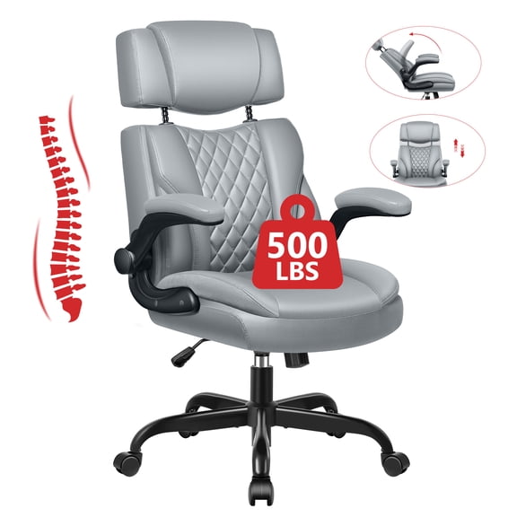 FelixKing Big and Tall  Office Chair, Leather Recliner, Adjustable Armrests on Desk Chairs , 500 LBS Weight Capacity, Adjustable Backrest/Headrest,GRAY
