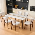 thumbnail image 1 of FelixKing Wooden Dining Chairs Set of 6, Upholstered Modern Fabric Kitchen Side Chairs with Wood Legs, Mid-Century Modern Upholstered Wood, Armless w/Seat Cushion, Padded Backrest - Beige, 1 of 7