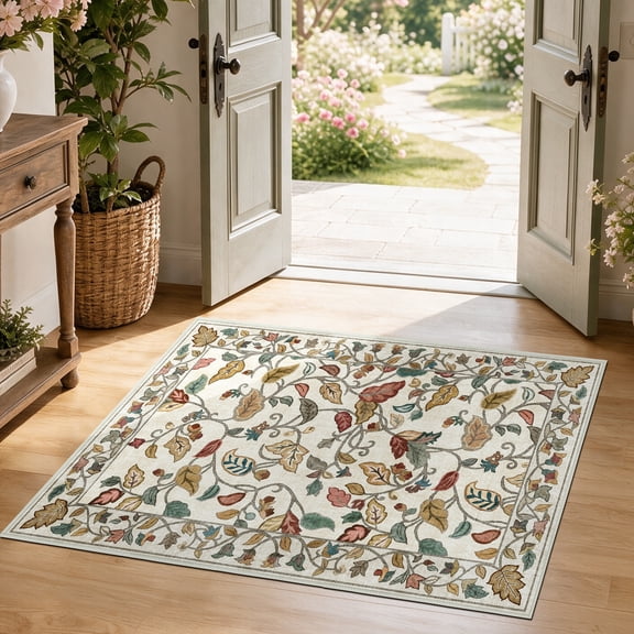 FelixKing 2'x3' Area Rugs for Living Room Bedroom, Vintage Botanical Leaves Traditional Rug, Machine Washable Non-slip