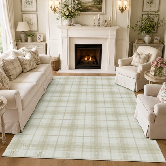 Felixking 5'x7' Area Rugs for Living Room Bedroom Modern Classic Plaid Tartan Beige Rug Machine Washable Non-Slip for Bedroom Beige