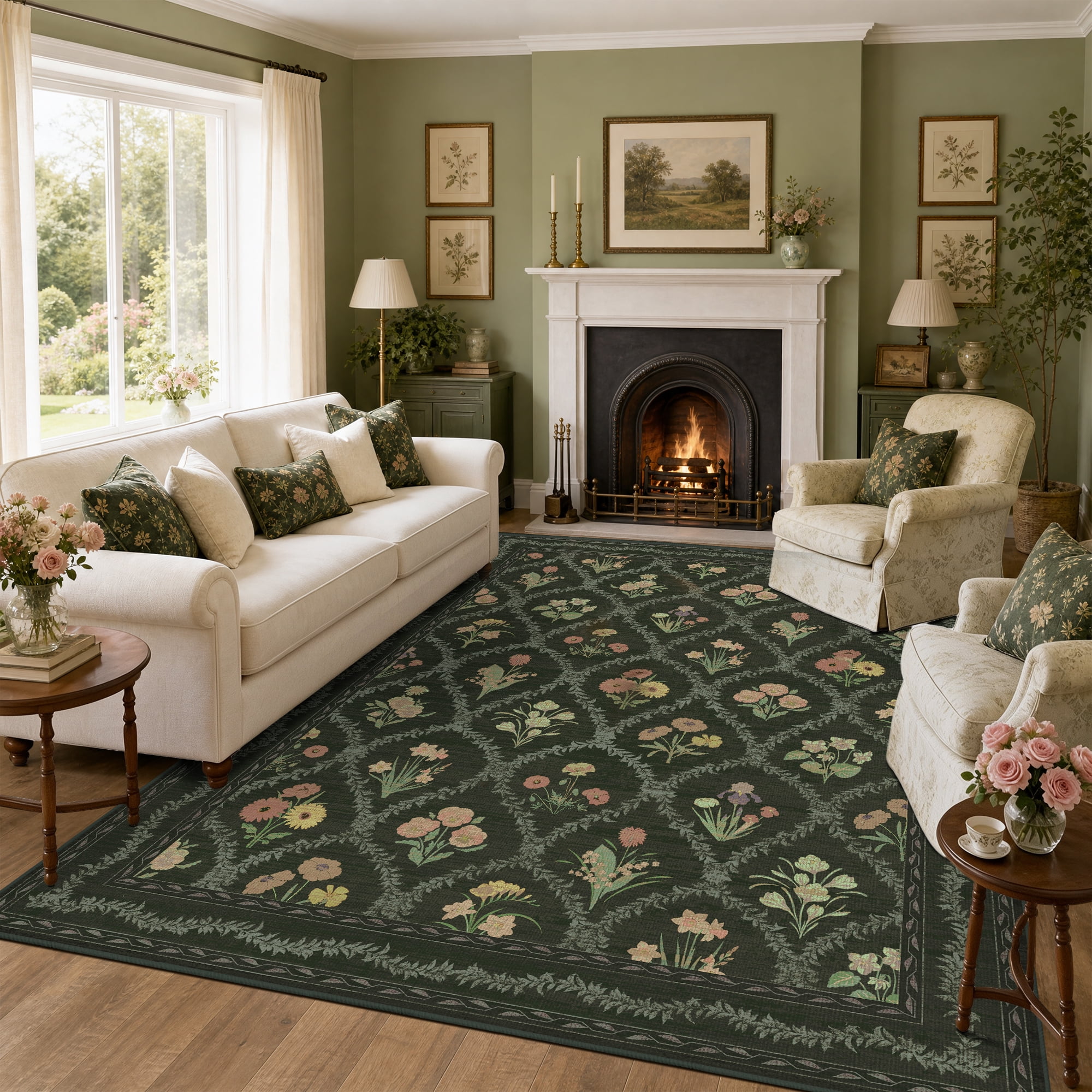 Felixking 5'x7' Area Rugs for Living Room Vintage Botanical Plaid ...