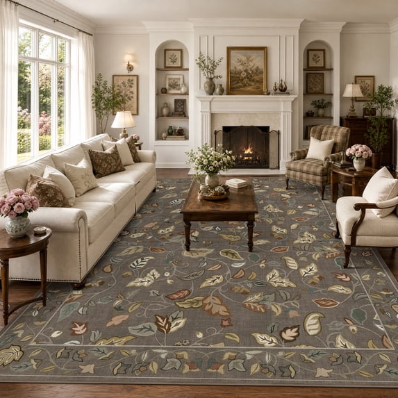 FelixKing 8'x10' Area Rugs for Living Room Bedroom, Vintage Botanical Leaves Traditional Rug, Machine Washable Non-slip