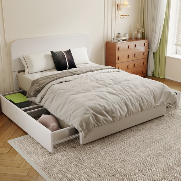 Felixking Queen Size Platform Bed Frame with 4 Drawers, Embedded Design Wooden Slats Support, Heavy Duty 800lbs Upholstered Bed, Easy Assembly