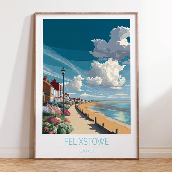 Felixstowe Suffolk England Scenic Shoreline Print, Unframed Paper Print Size 8x12