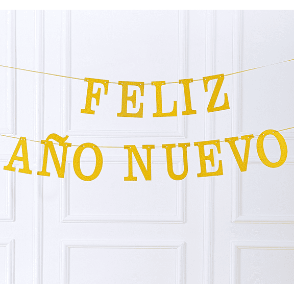 Feliz Ao Nuevo Gold Glitter Banner, Spanish New Year Party Decoration, Letter Garland