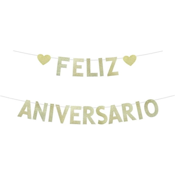 Feliz Aniversario Banner, Gold Glitter Fiesta Mexican Theme Anniversary Party Sign, Spanish Happy Anniversary Party Decorations