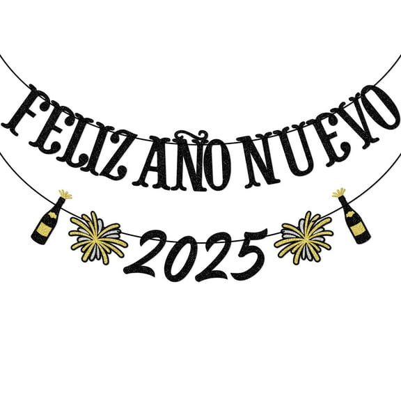 Feliz Ano Nuevo 2025 Banner, Spanish Happy New Years 2025 Decor, New Years Eve Party Supplies 2025, 2025 New Year Decorations, Glitter New Years Eve Party Decorations, Pre-strung