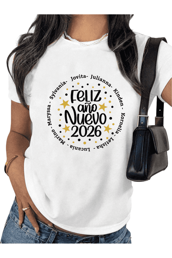 Feliz Ano Nuevo 2026 Print Tshirt Graphic Tees White Shirts S-5XL New Year Celebration Classy Cotton Graphic Tops