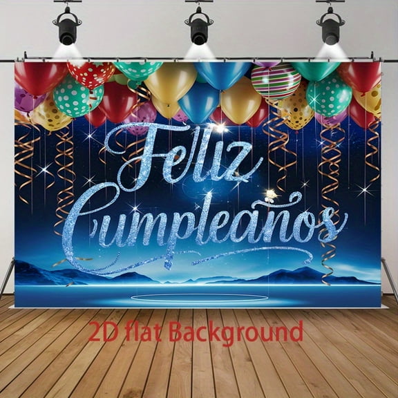 Feliz Cumpleaños Backdrop Blue Glitter Mexican Happy Birthday Photography Background Colorful Balloons Spanish Mexico Birthday Party Decorations Banner Supplies Photo Booth Props