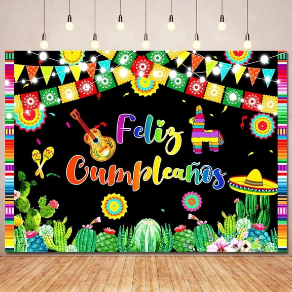 Feliz Cumpleaños Backdrop Mexican Birthday Background Mexican Fiesta Cactus Colorful Mexico Happy Birthday Party Decorations Banner Supplies Photo Booth Props