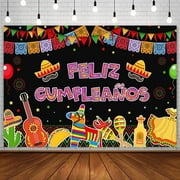 Feliz Cumpleaños Backdrop Mexican Fiesta Happy Birthday Party Decorations Supplies Cactus Balloons Mexico Cinco De Mayo Carnival Bday Cake Table Banner Photography Background Photo Props