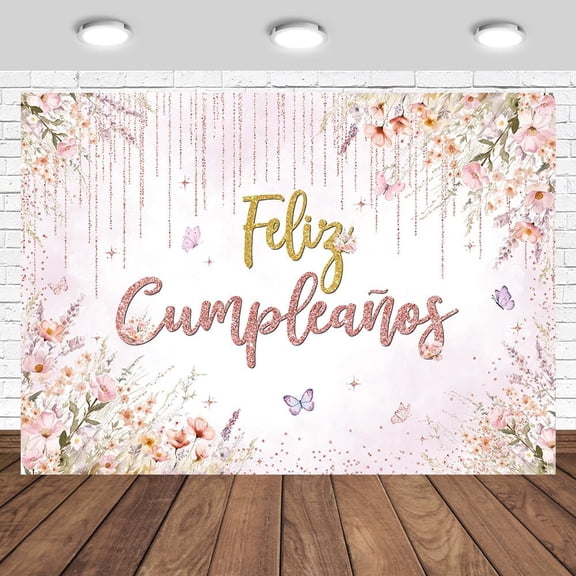 Feliz Cumpleaños Backdrop Pink Floral Mexican Happy Birthday Photography Background for Women Girl Mexico Birthday Party Decorations Banner Photo Studio Props