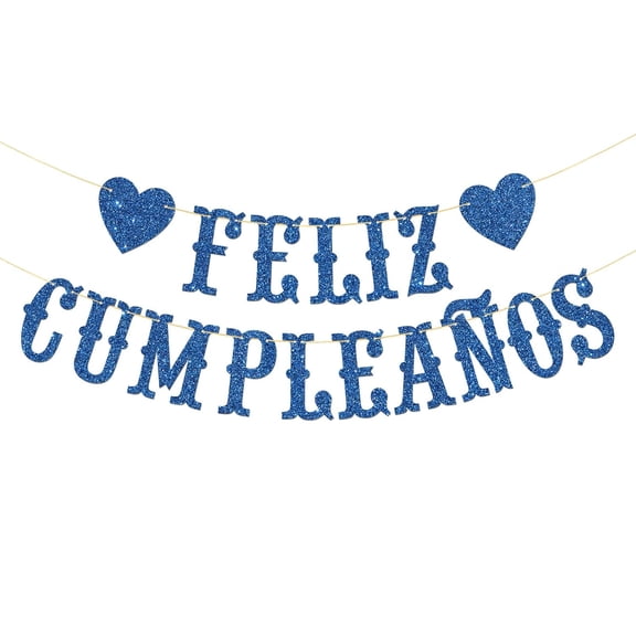 Feliz Cumpleaos Banner - Boy Girl Kid Adult Spanish Happy Birthday Party Garland Supplies - Fiesta Birthday Anniversary Party Decorations - Blue Glitter