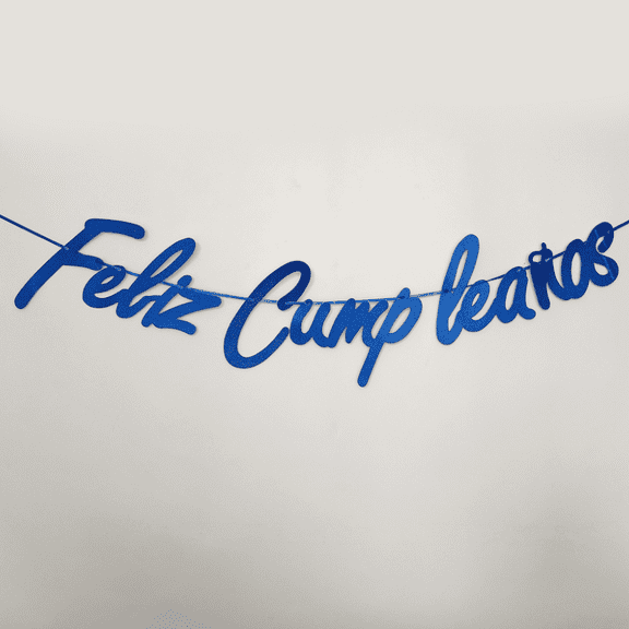 Feliz Cumpleaos Birthday Banner, Blue Glitter, Cursive Script, Party Decoration