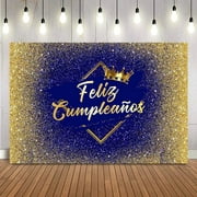 Feliz Cumpleaños tło na urodziny ciemnoniebieska królewska korona tło do budki fotograficznej Photocall złota brokatowa lśniąca kropka dekoracja