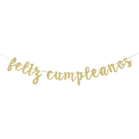 Feliz Cumpleanos Gold Gliter Paper Sign Banner, Happy Birthday Photo Backdrops Decorations
