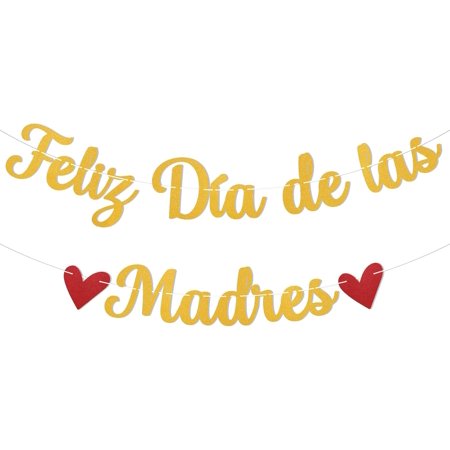 Feliz Día De Las Madres Banner - Mother's Day/Mom Birthday Party Decorations, Spanish Mother's Day Decorations Gold Glitter