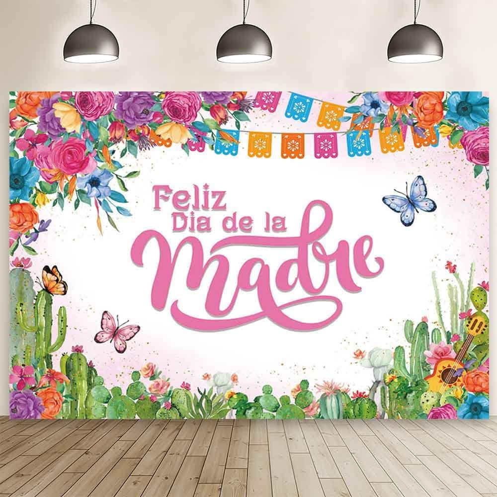 Feliz Día De La Madre Backdrop 7x5ft - Pink Tulip Spanish Mother's Day Photo Background Decor
