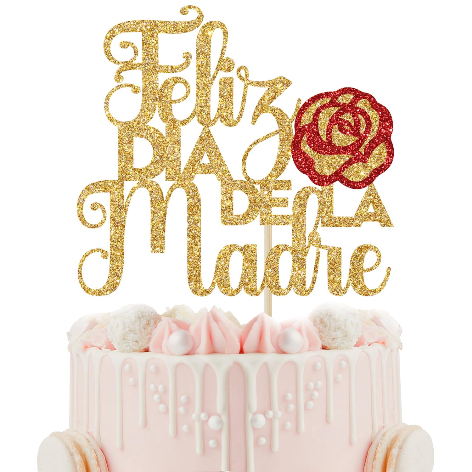 Gold Glitter "Happy Birthday Mom" Cake Topper - Feliz Cumpleaños Mamá, Mother's Day & Birthday Decor