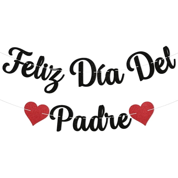 Feliz Dia Del Padre Banner - Spanish Happy Father's Day Party Decorations, Feliz Dia Papa Banner, Father's Day/Birthday Party Supply Black Glitter