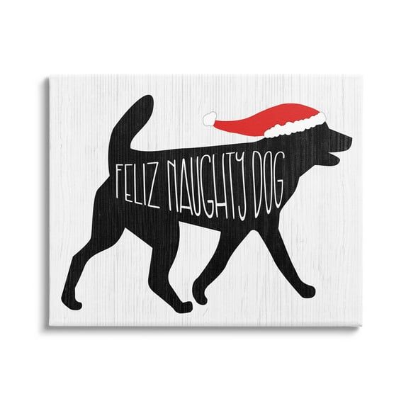 Feliz Naughty Dog Funny Pet Holiday Graphic Art Gallery Wrapped Canvas Print Wall Art