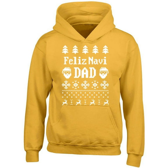 Feliz Navi Dad Printed Gold Hoodie Unisex Christmas Sweater Small